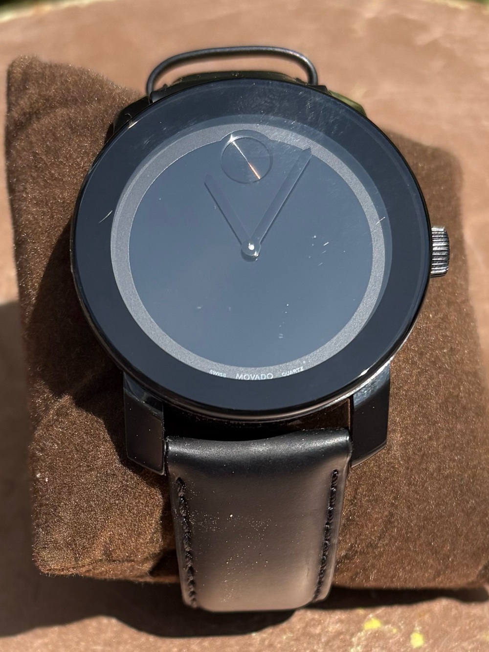 Movado Black Minimal Dot Dial Leather Strap Watch